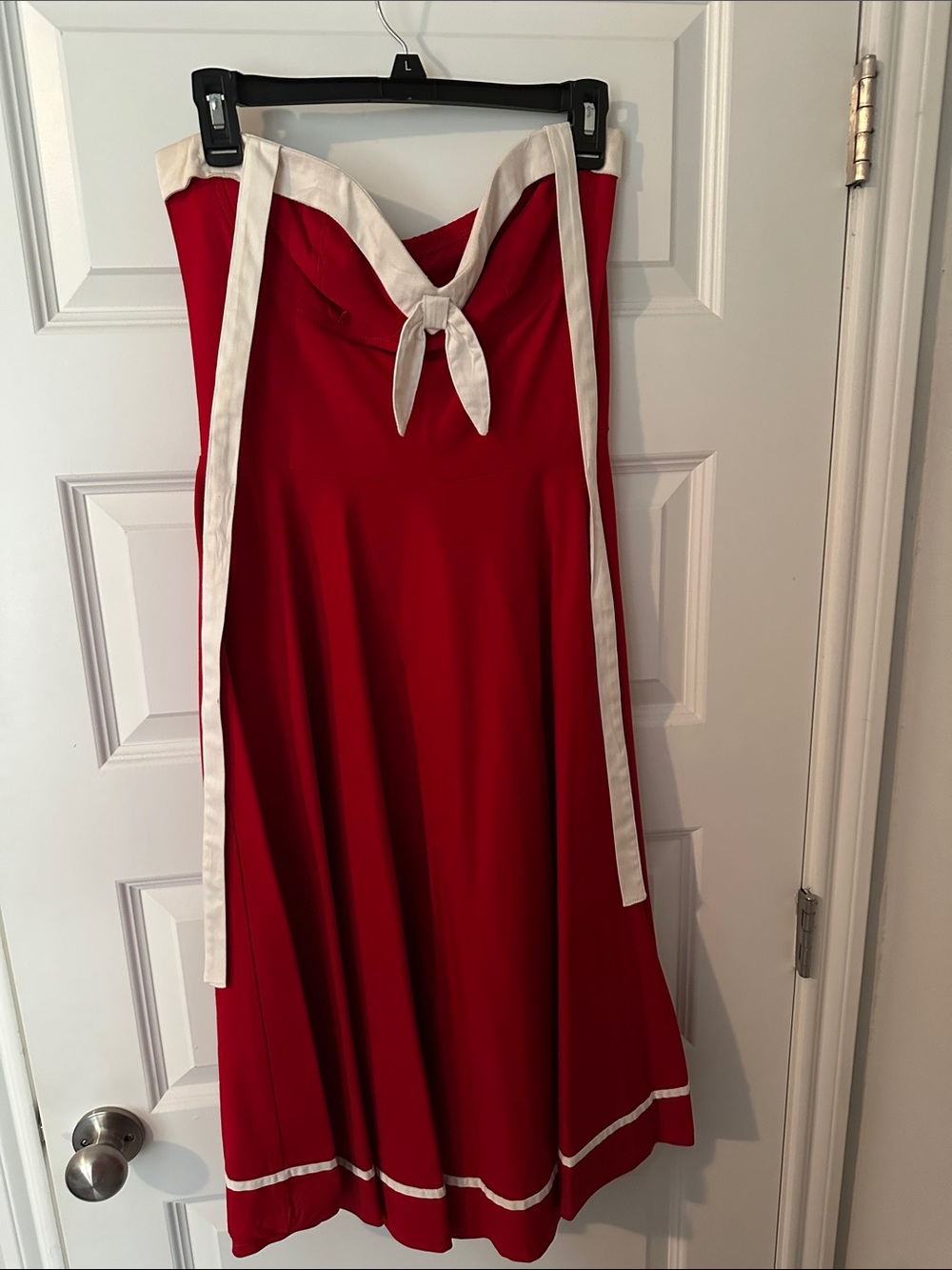 Red Sailor-Inspired Casual Dress with White Trim